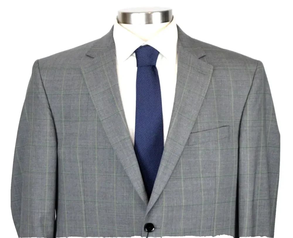 Ted Baker Sport Coat 46 R Mens Grey Green Windowpane Wool Regular Fit Blazer New
